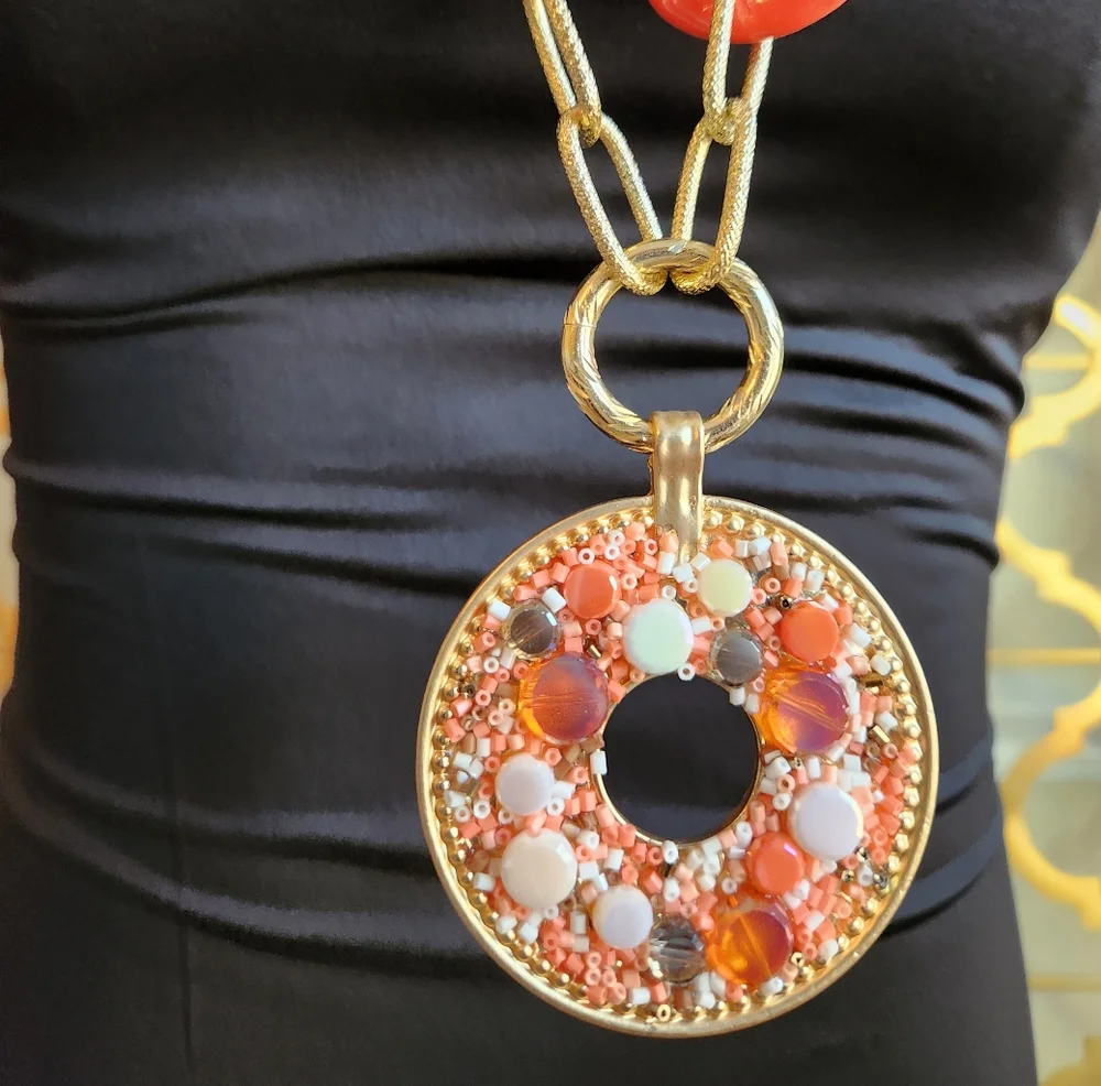 Pleasantly Peach, Tan, Gold & Brown Chain Necklace - Picture 4 of 16